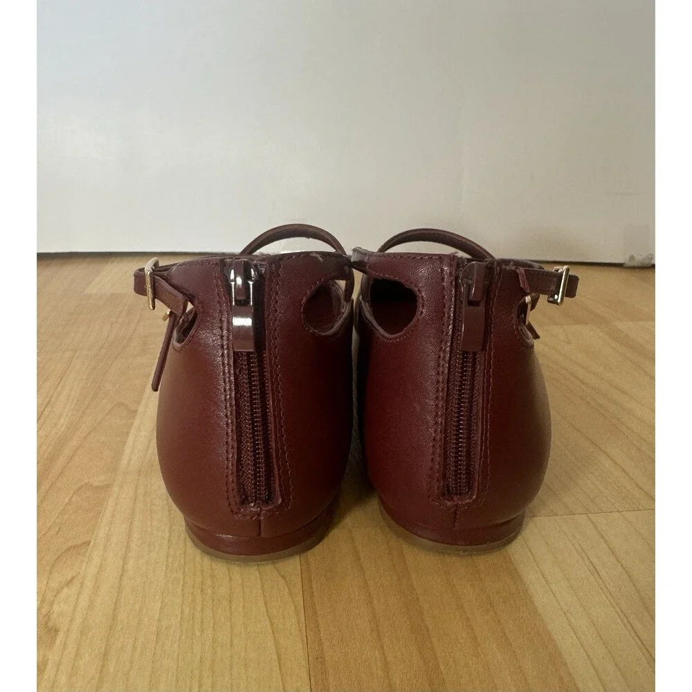 Quince Italian Leather Strappy Ballet Flat Shoes Size 7 Merlot